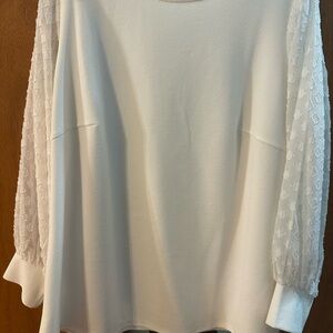 Adrianna Papell Cream Blouse with Textured Sleeves